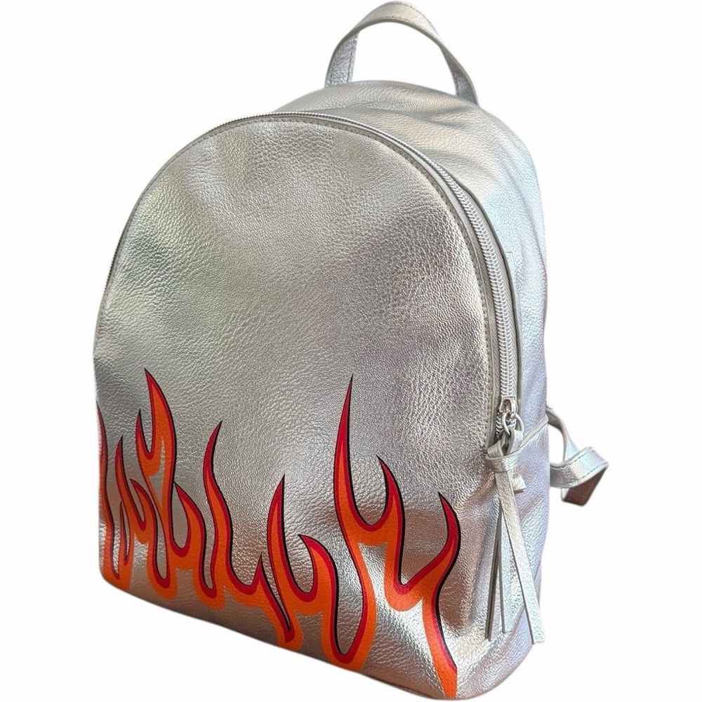NWT T-Shirt & Jeans Metallic Faux Leather Backpack with Flame Design